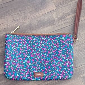 Fossil Blue and Pink Floral Wristlet Clutch